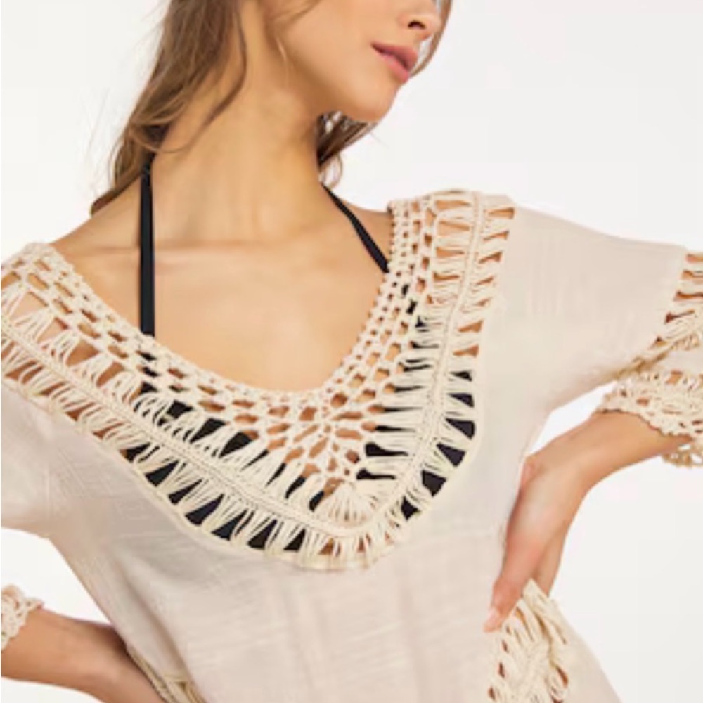 Boho Crochet Cover-Up Midi Dress | Wool White | Size S-M